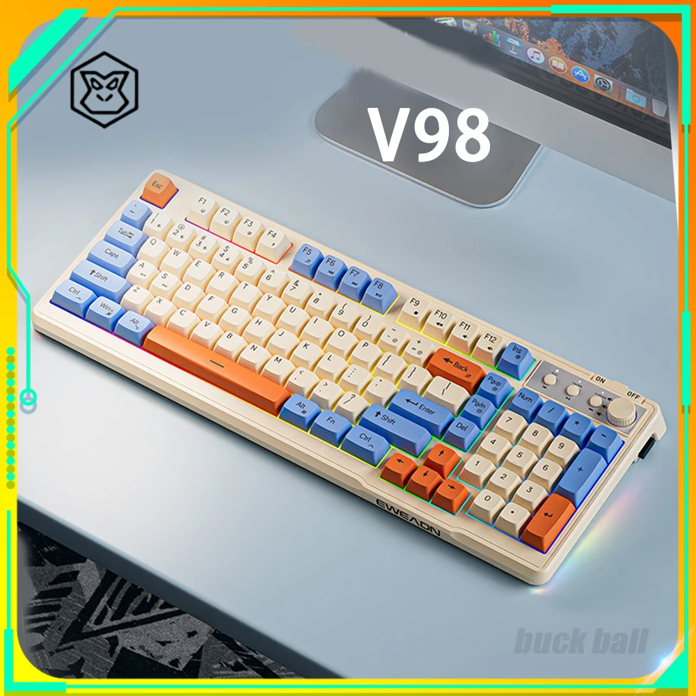 

EWEADN V98 Wireless Gaming Keyboard Multifunctional Knob 98 Keys Keyboard Pc Gamer Accessories Dynamic RGB PBT Keycap Mac Gift