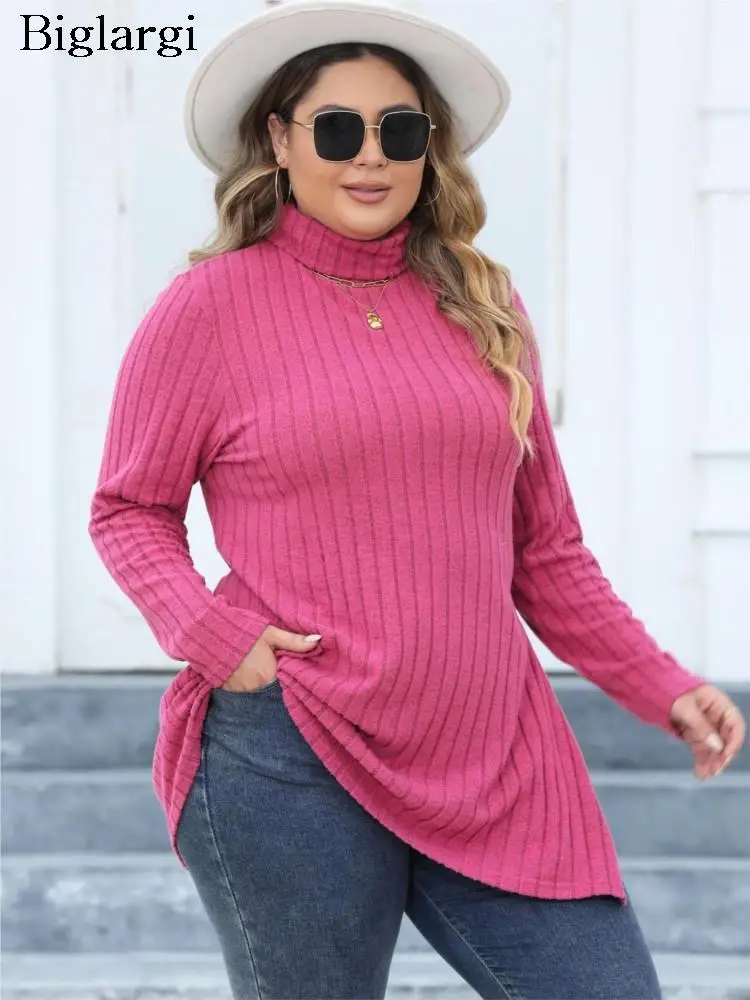 

Plus Size Autumn Midi Turtleneck Pullover Sweater Women Split Modis Bodycon Ladies Sweaters Long Sleeve Woman Sweater Tops 2023