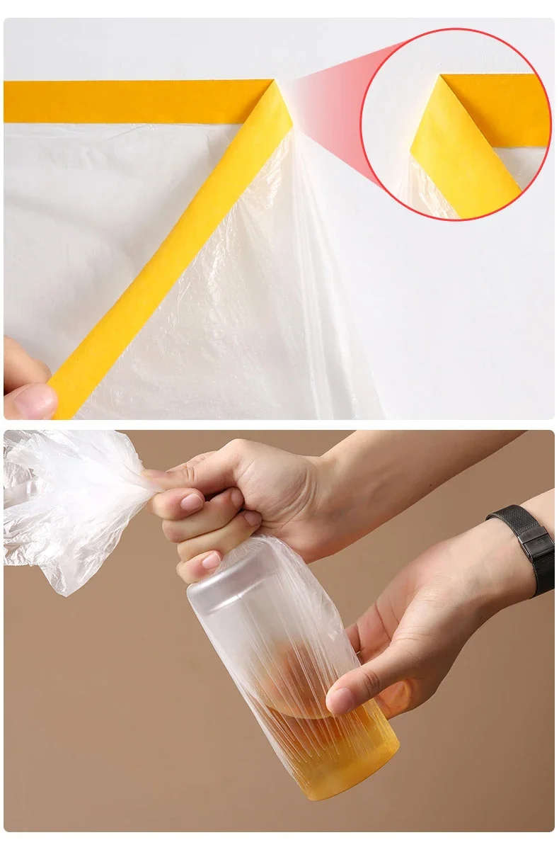 Dust-proof Masking Tape Plastic Drop Cloth Dust Protection Masking Film Cover For Automobile Furniture Various lengths masking film