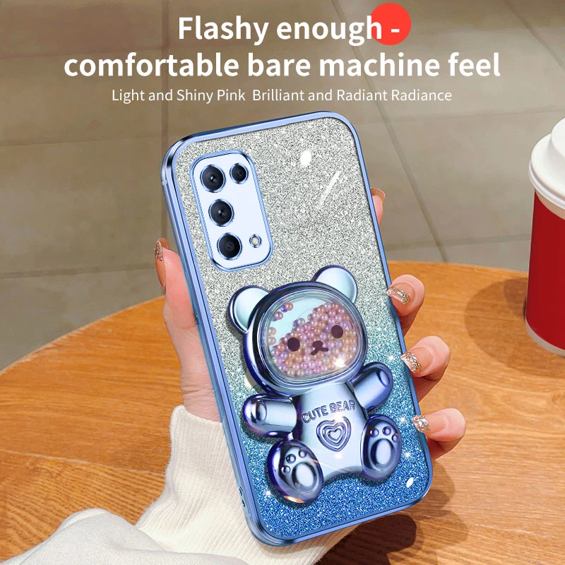 Quicksand Bear Glitter Holder Phone Case On For Oppo 5 6 Pro 6pro Stand Cover Reno 4 4se 6z 5k 3 2 2z_voghion.com