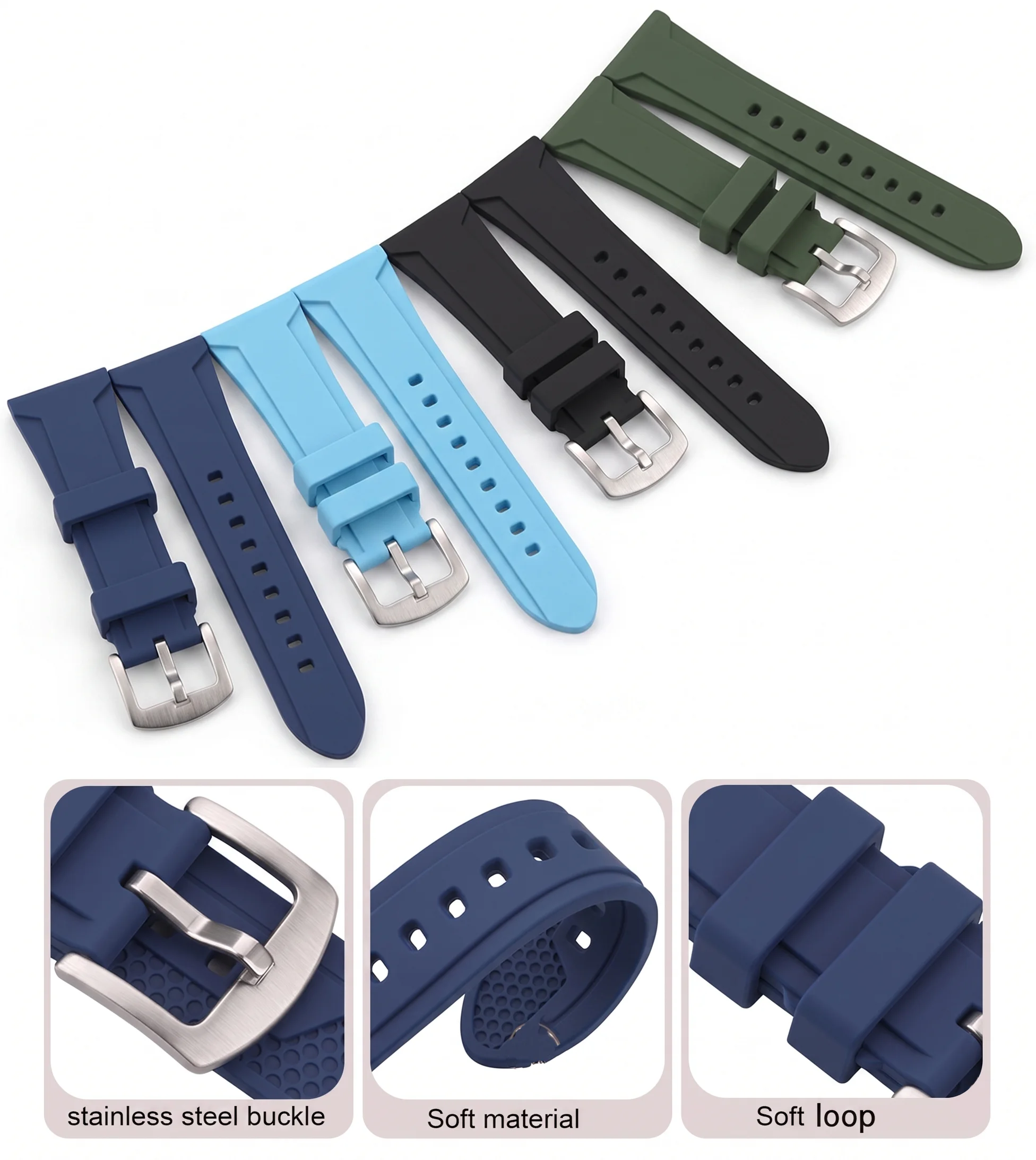 Waterproof Silicone Sports Watch Strap – Soft Rubber Replacement Band