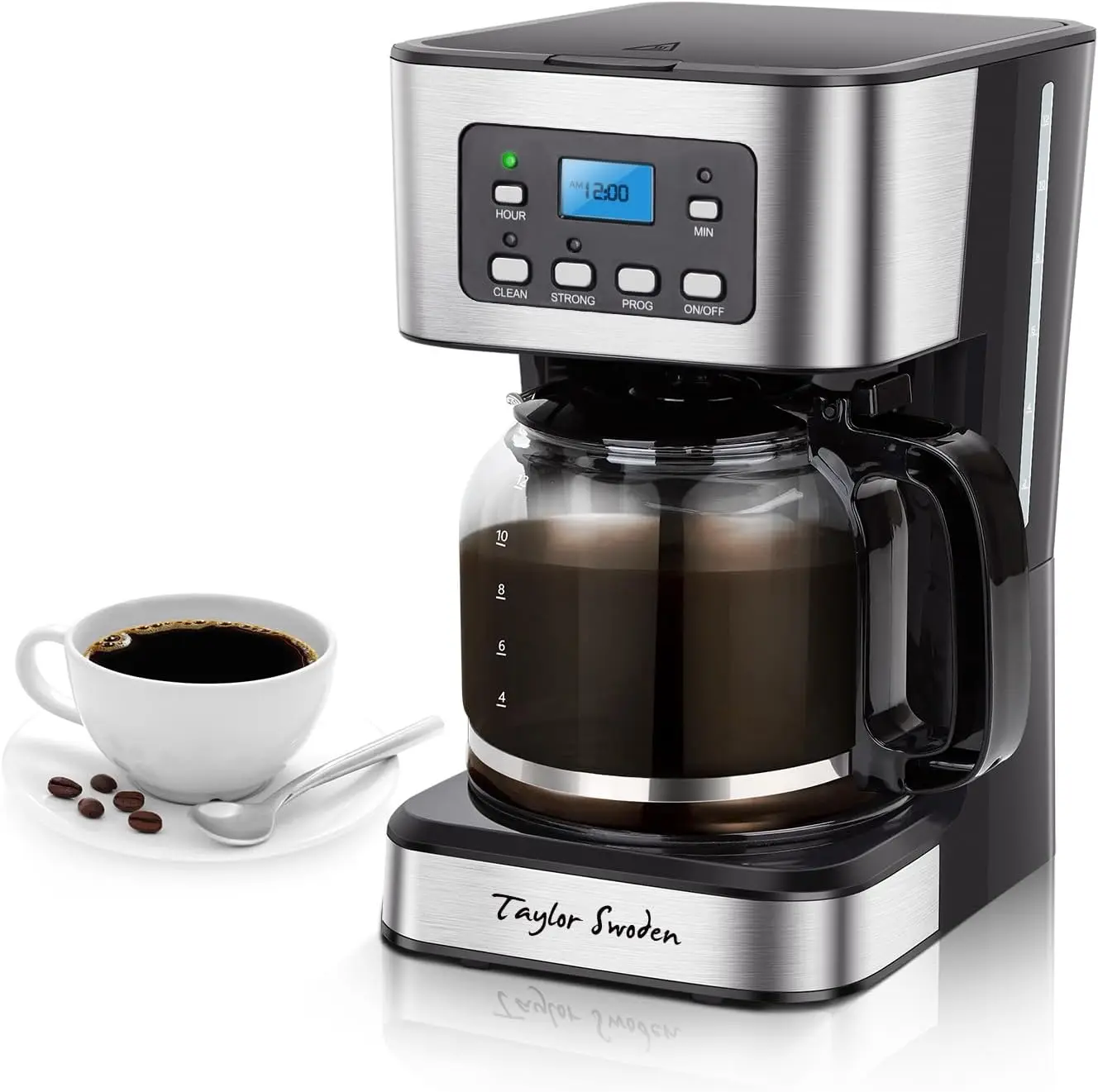 12-Cup Programmable Coffee Maker, Regular & Strong Brew Drip Coffee Machine for Home and Office, Glass Carafe, Pau