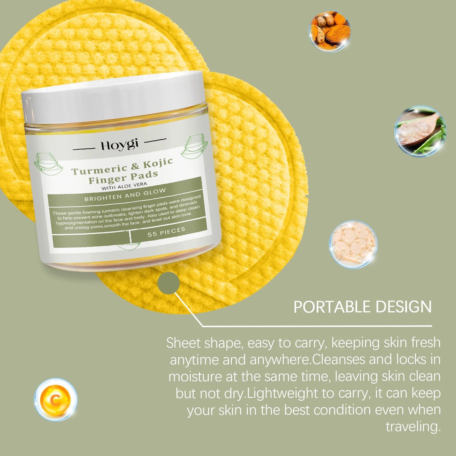 Kojic Acid Cleansing Pad Exfoliating Daily Cleaning Makeup Removal Pore Deeply Cleaning Dark Spot Remover Turmeric Face Sponge 2