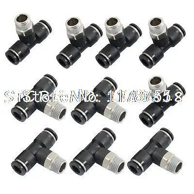 

10 x Pneumatic 8mm to 1/4" PT Male Thread T Joint One Touch Quick Fittings