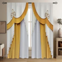 2pcs European Style Retro 3D Printed Translucent Curtains Multi-scene Polyester Rod Pocket Decorative Curtains For Living Room 1