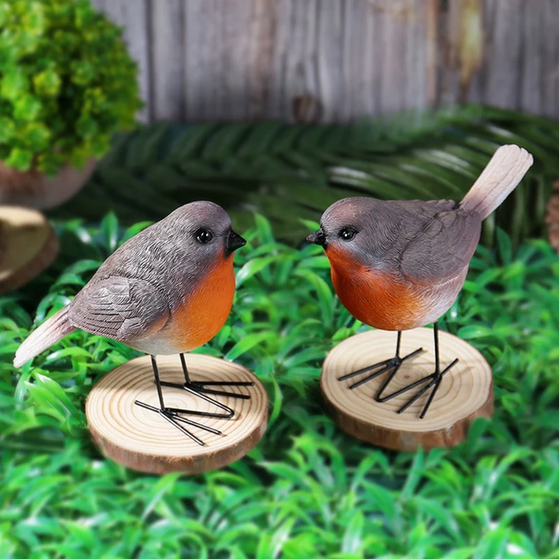 Hot Yo-2Pcs/Set Resina Robin Birds Redbreast Mockingbird Home Decor Fairy Garden Animal Farmhouse Decor Figurine Regalo