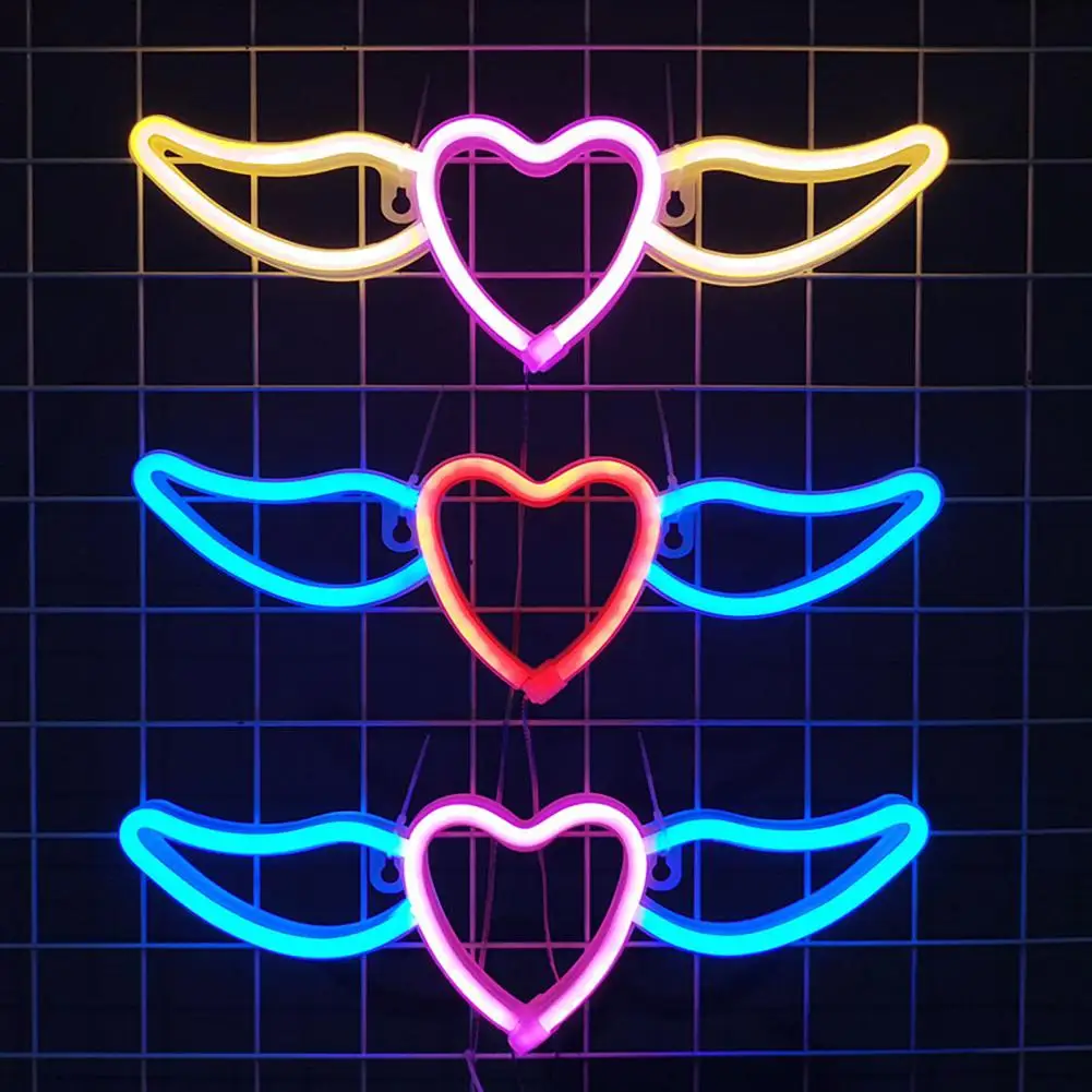 

Neon Sign Lamp Flying Heart Neon Light with Wings Design Usb/battery Powered Led Lamp for Party Decoration Led Night Light