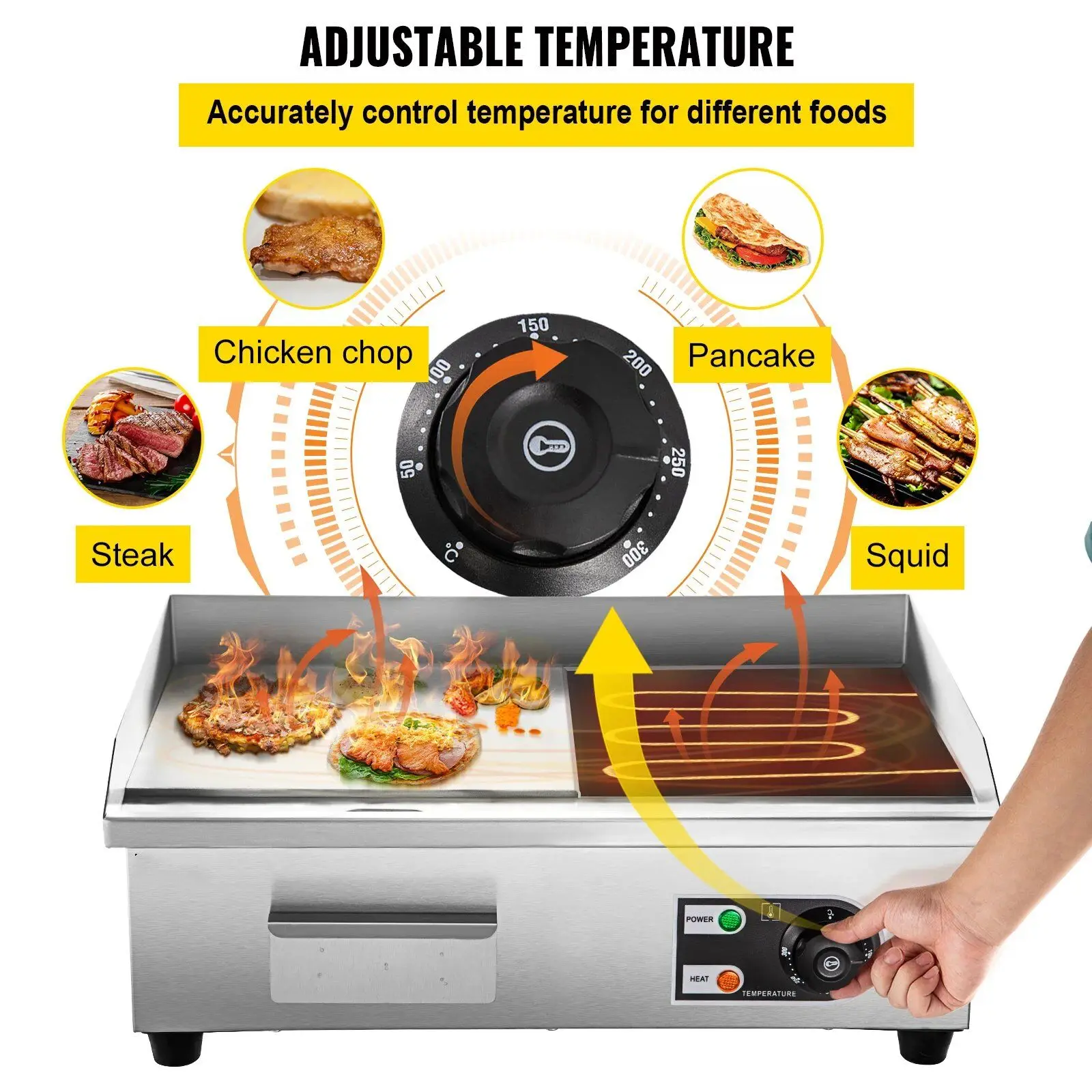 1500W 14 Electric Countertop Griddle Flat Top Commercial Restaurant Grill  BBQ