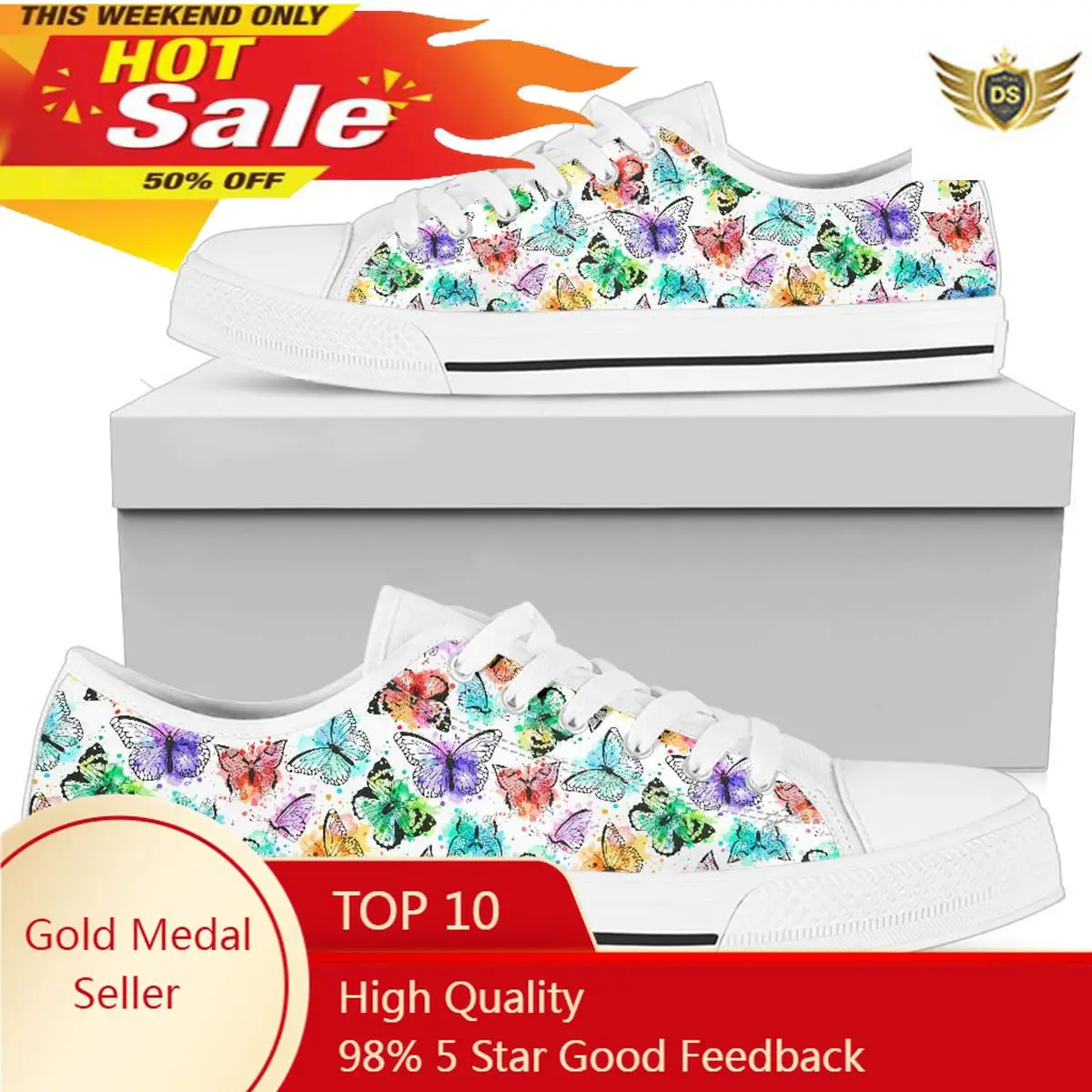 Woman Flat Sneakers Women Casual Shoes Colorful Butterfly Female Canvas Shoes Lace Up Shoe Plus Size 45/46