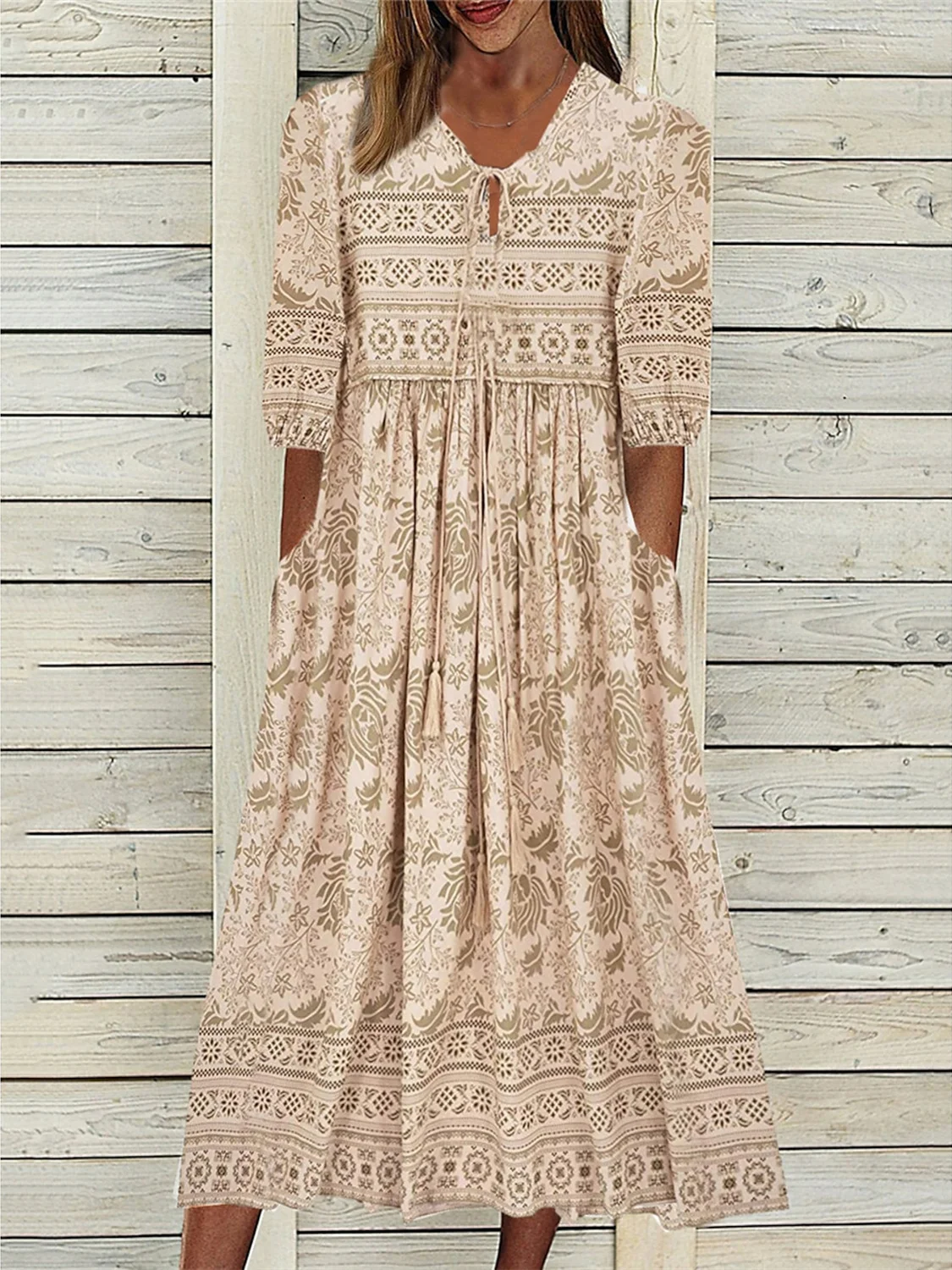Plus Size Women Half Sleeve Scoop Neck Lace Midi Dress