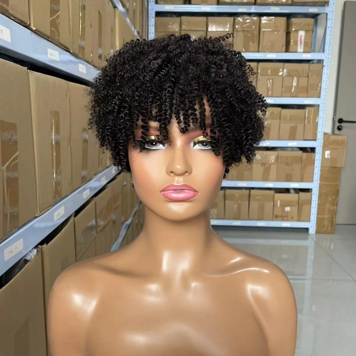 8inch Afro Kinky Curly Full Machine Short Wigs Human Hair High Quality Brazilian Virgin Hair Wig For Black Women Daily Use