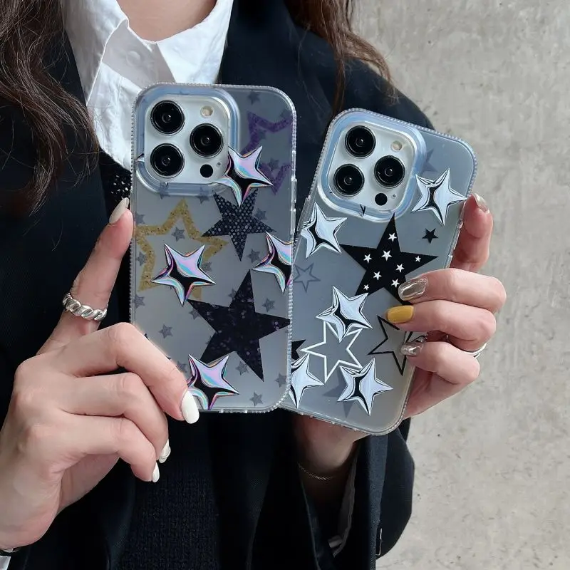 Fashion Y2k Silver Stars Phone Case For Iphone 14 11 12 13 Pro Max 14