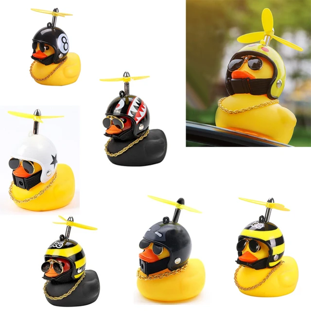 Auto Gummi Ente Spielzeug mit Helm kleine gelbe Ente Auto Armaturen brett  Ornamente coole Brille Ente Auto Dekoration Fahrrad zubehör - AliExpress