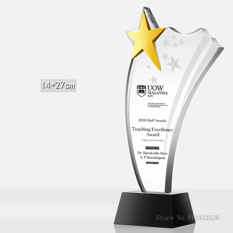 Customized Creative Crystal Trophy High Grade Engraving Medal Excellent Employee Annual Meeting Glass Award, Souvenir Decor, 1Pc