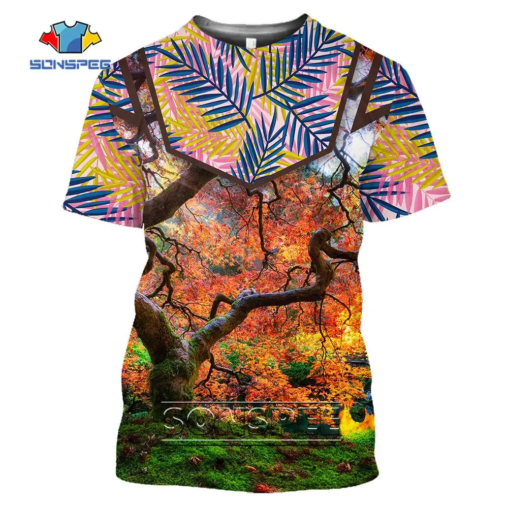 

SONSPEE Forest Trees Patchwork Tie Dye Men's T-Shirt Casual Harajuku Streetwear 3D Print Unisex Tees Tops Shirt Hunting Clothing