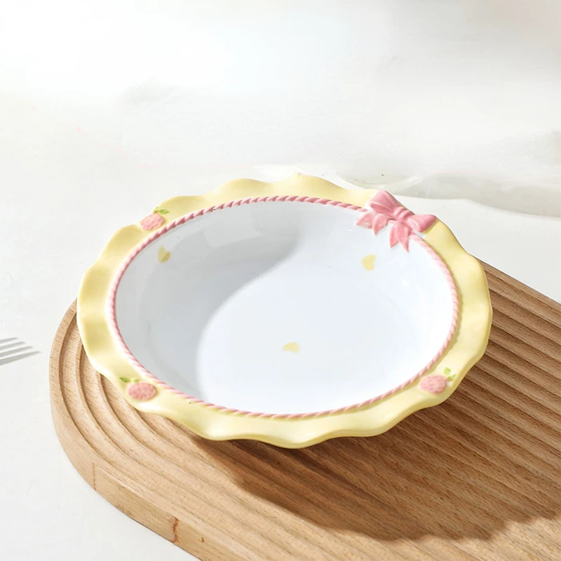 Bow Shaped Ceramic Bowl Plate Set High Beauty Instagram Design Sensory Plate Vegetable Household Japanese Tableware Set