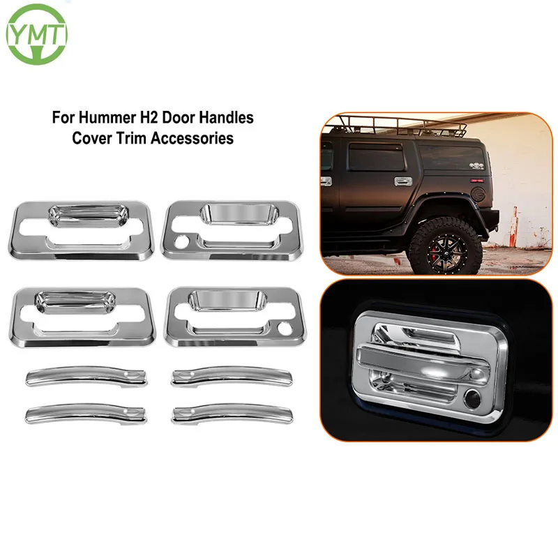 

YMT (Silver) Door Handle Cover Chrome Trims Bezel W/Passenger Side Key Hole Exterior Accessories for Hummer H2 2003-2009 SUV SUT