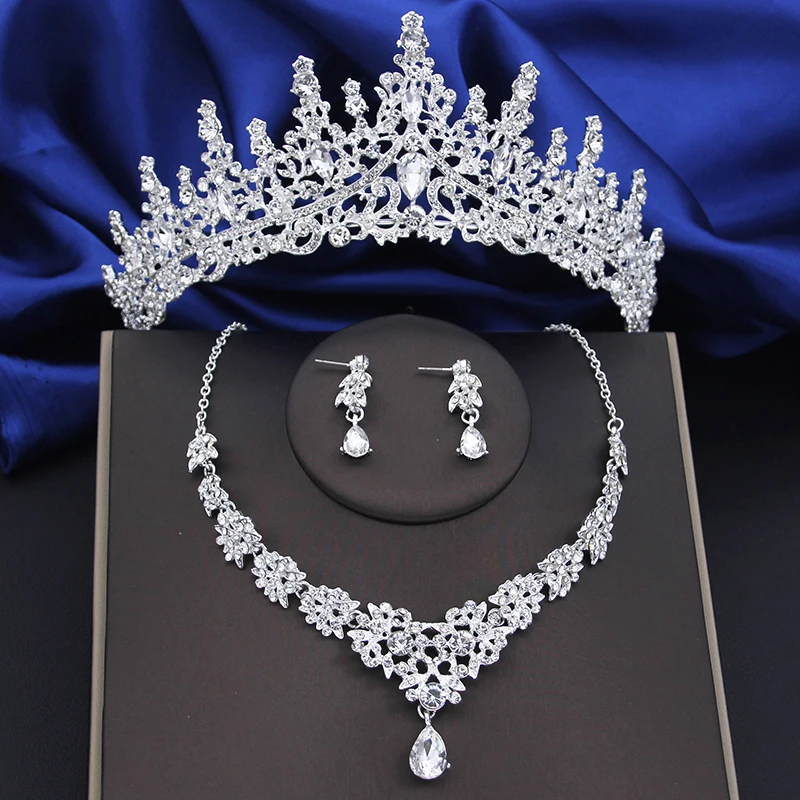 Crystal Bridal Jewelry Sets Women Tiaras Earrings Choker Necklace Wedding Dress Bride Crown Jewelry Set Costume Accessory jewelry sets jewelry set women earrings chain necklace