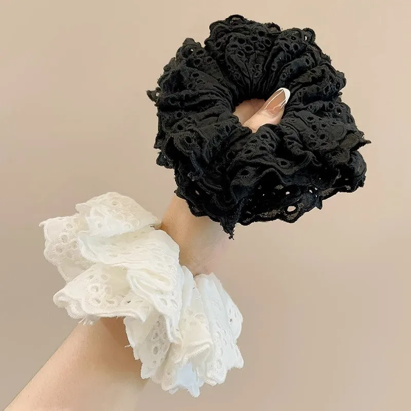 

Beige Lace Hair Scrunchies Ties Elastic Hair Bands Women Girls Sweet Ponytail Holder Rubber Hair Ring Hair Accessorie Fashion