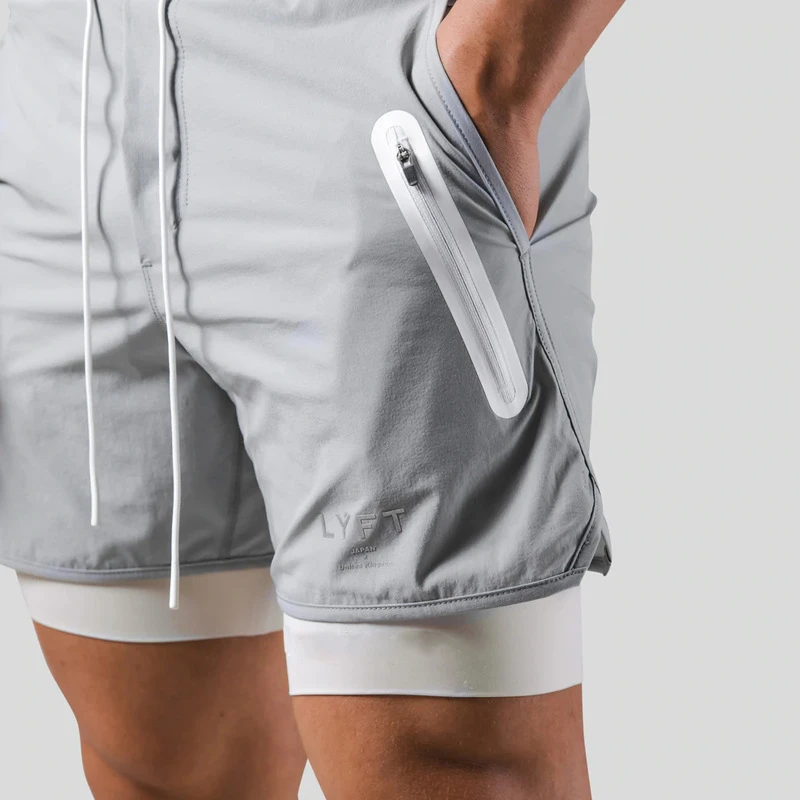 Running Shorts Men Contrast Color 2 In 1 Double-deck Quick Dry GYM Sport Shorts Fitness Jogging Workout Shorts Men Short Pants