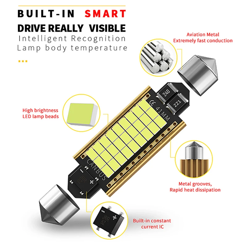 4pcs C10w C5w Led Canbus Festoon 31mm 36mm 39mm 41mm Para bombilla de coche  Interior Lectura Luz Matrícula Lámpara Blanco Error Libre