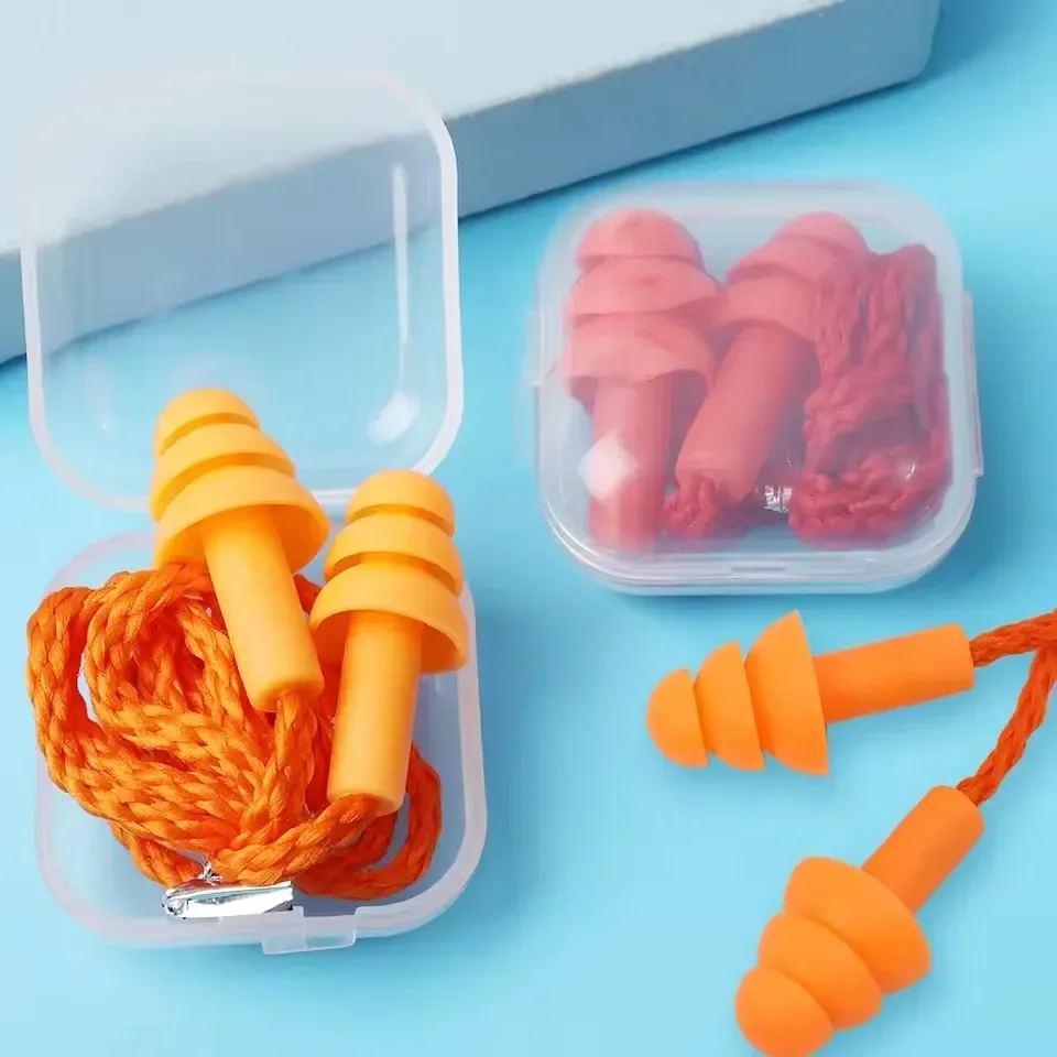Reusable Silicone Noise-Cancelling Corded Ear Plugs with Banded String for Sleeping, Studying, and Swimming