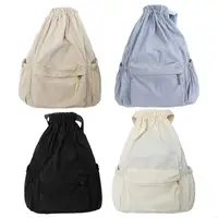 E8FB Trendy Canvas Drawstring Backpack Large Capacity School and Travel Bag for Teens and Adults Solid Color Daypack Book Bag 1