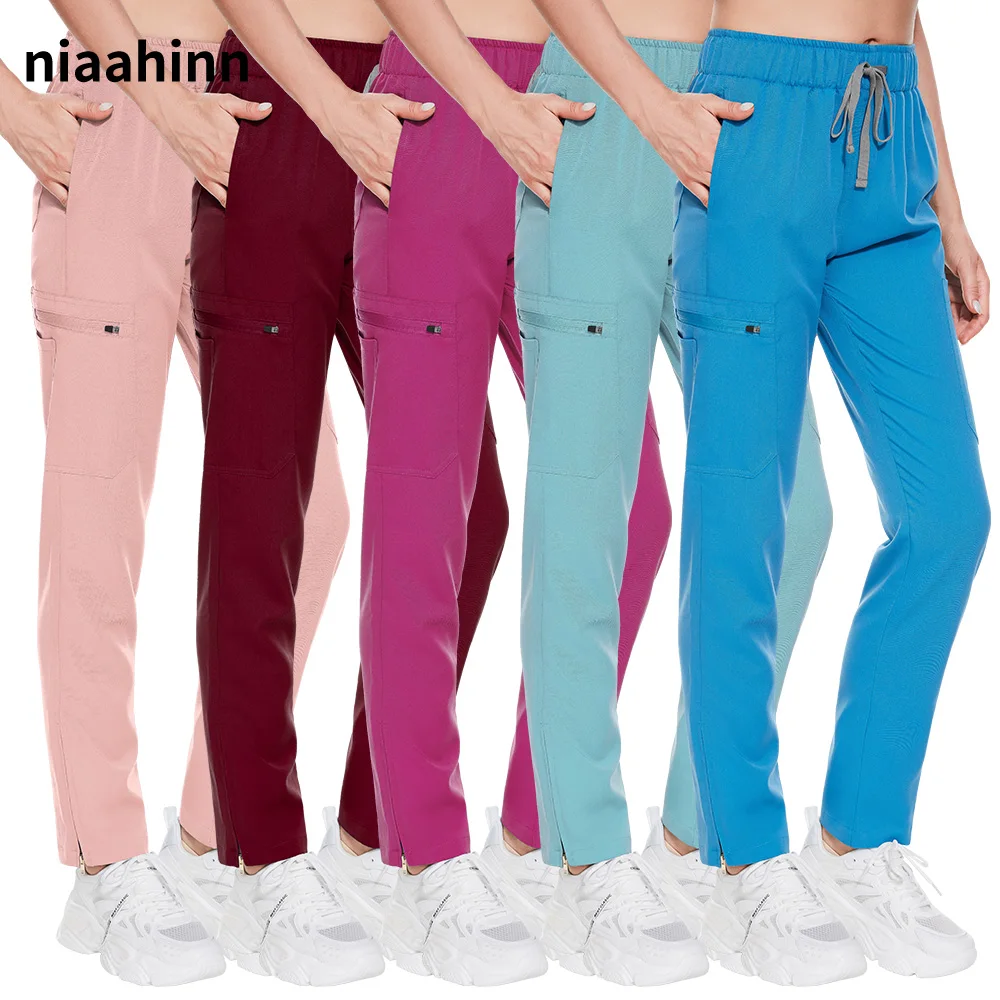 WomenMultifunctionPocketNursingPantsLadiesHealthyCareWorkNurseWorkingPantMedical
