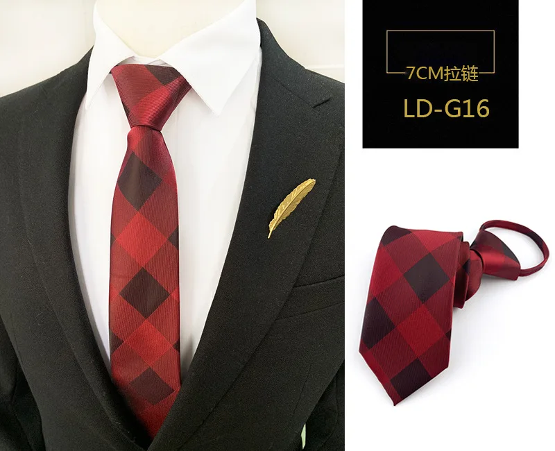 Mode 7 cm Herren Krawatte vorgebunden leicht zu tragen Krawatte Reißverschluss faul vorgebunden Streifen Dot Plaid Business Hochzeit Krawatte für Mann – Detail 38