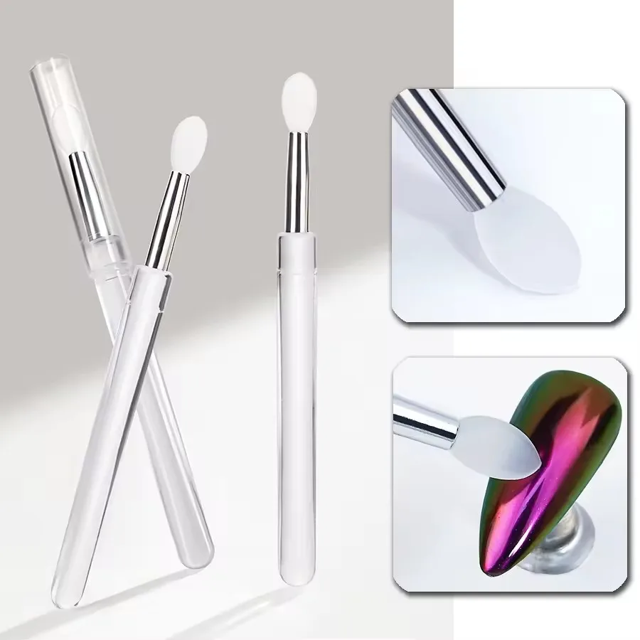 Nail Arts Silicone Applicator Sticks Reusable Chrome Glitter Applying Manicure Tool New Easy-Daub Pigment Silicone Nail Brush