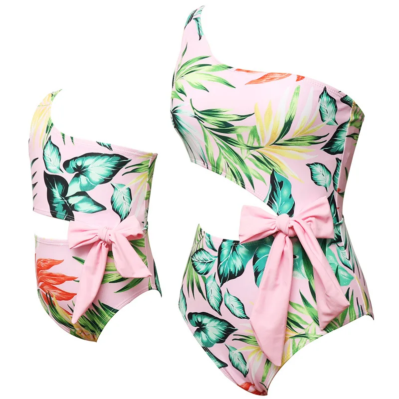 2025 New Summer Women Girls Swimwear Family Matching Outfits Mother and Daughter Clothes Bow Bikini One-Piece Swimsuit Beachwear 6