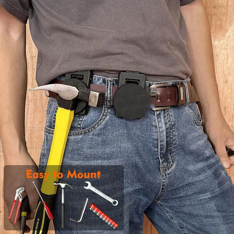 2-Inch Magnetic Belt Clip Tool Holder - Strong Neodymium Magnets, Non-Slip Rubber Base For Drills, Tools