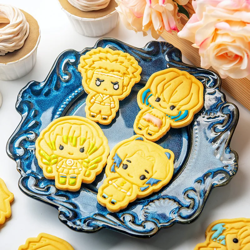 Cartoon Anime Blade of Ghost Cookie Cutter Demon Slayer Press Biscuit Mold 3D DIY Embossing Press Mold Fondant Pastry Bake Forms