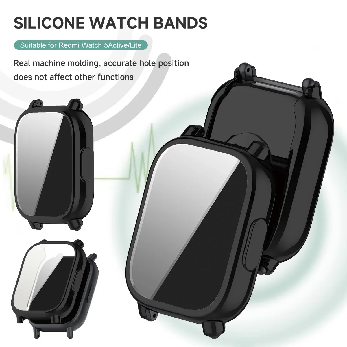 Silicone Strap and TPU Soft Shell Case with Full Cover Screen Protector for Smartwatch - Breathable Sport Band Design