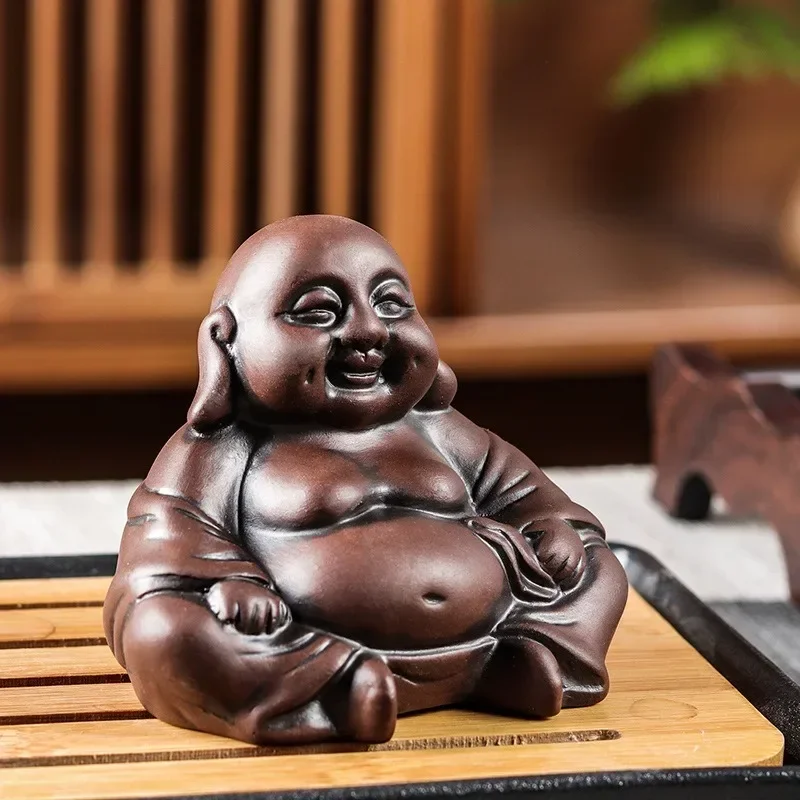 1Pc Yixing Purple Clay Tea Pet Character Buddha Statue Ornaments Handmade Tea Figurine Boutique Set Decoration tea pet ornaments