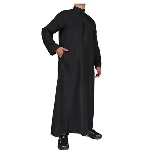 Men Casual Loose Kaftan Muslim Thobe Jubba Dishdasha Thawb Islamic Dress Abaya Arab Plain Color Robe - Image 8