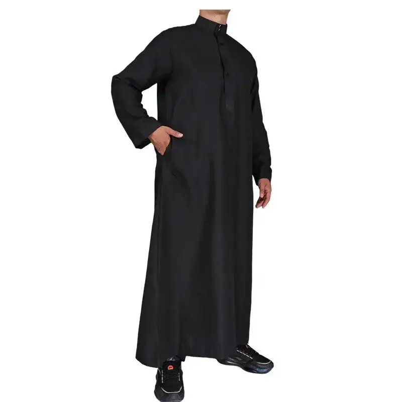 Men Casual Loose Kaftan Muslim Thobe Jubba Dishdasha Thawb Islamic Dress Abaya Arab Plain Color Robe - Image 8