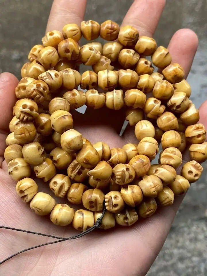 

Vintage 108 Bead Buddhism Tibetan Yak Bone Skull Meditation Prayer Mala Necklace