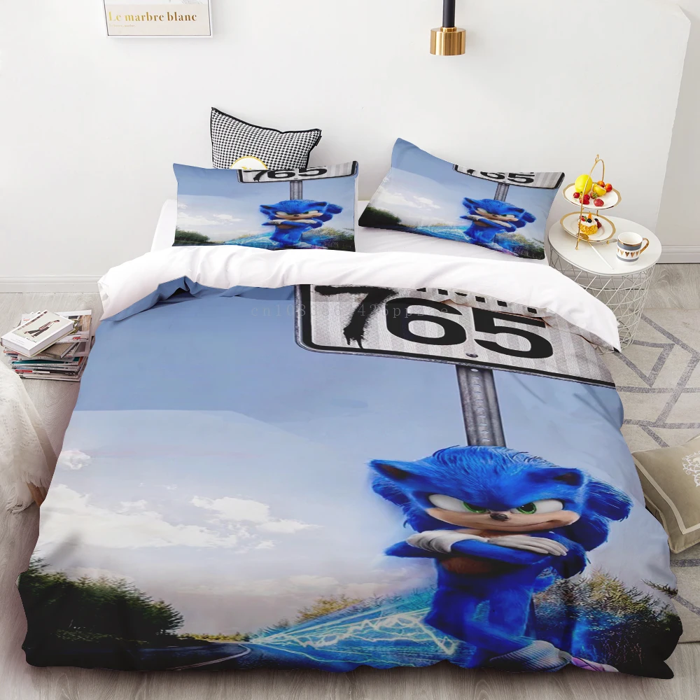 thumbnail image 1 of Funda nórdica 3D exquisita caricatura Sonic Anime patrón impresión digital juego de cama edredón cama jóvenes niños niñas niños regalo, 1 of 4