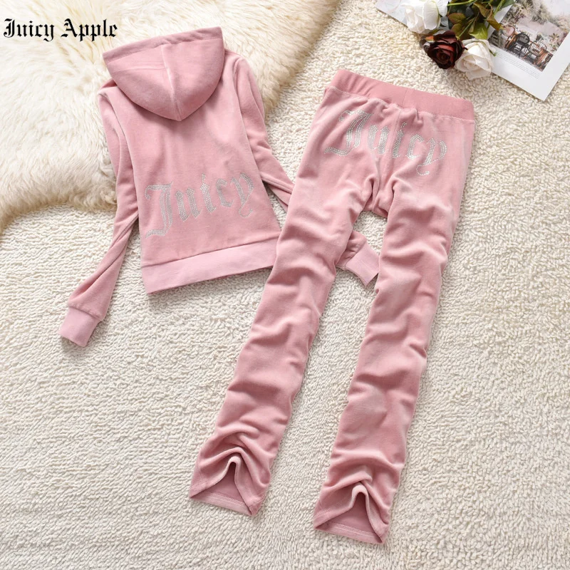 Juicy Apple Tracksuit Women Rhinestone Letter Print Zipper Women's ...