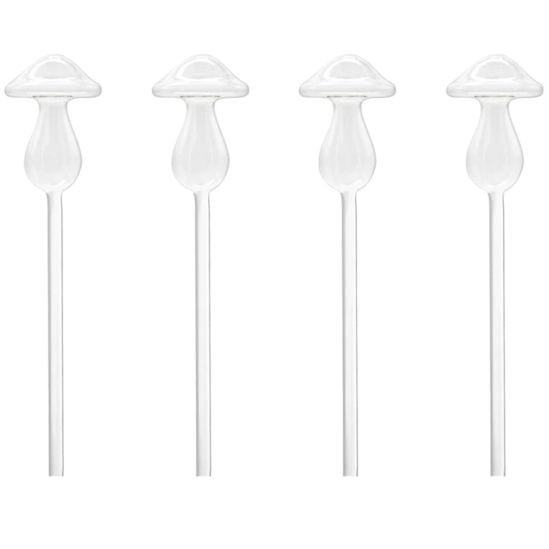 

HOT SALE 4Pcs Plant Watering Globes, Hand Blown Clear Glass Self Watering Planter Insert Mushroom Watering Globes