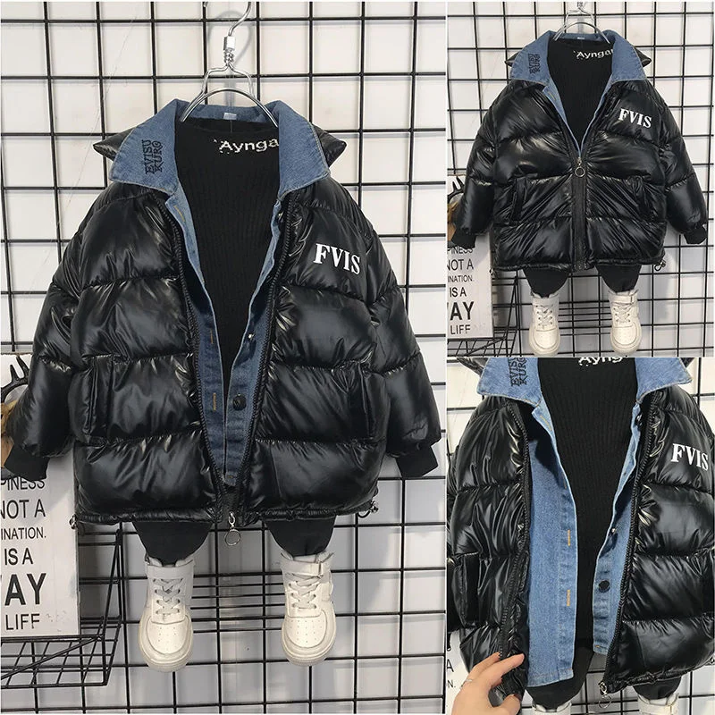 Boys Coat Jacket Cotton Outerwear Windbreak 2023 Black Thicken Velvet Winter Warm Teenagers Children's Clothing