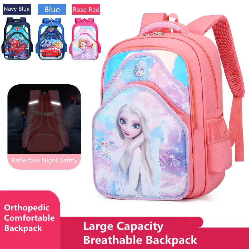 Disney Frozen School Bags For Girls Boys Elsa Spider Man Primary Student Shoulder Orthopedic Backpack Large Capacity Mochilas
