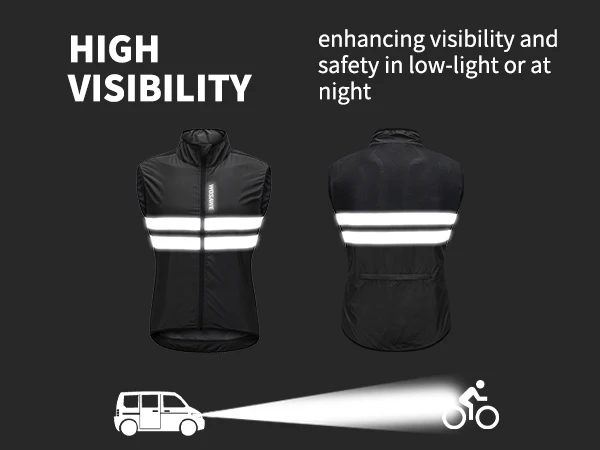 WOSAWE Men's Cycling Windbreaker Vest Lightweight Windproof Cycling Gilet Breathable Wind Coat Reflective 3