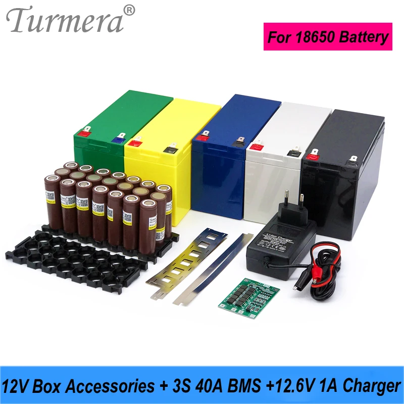 

Turmera 12V Battery Box 3S 40A BMS 3X7 18650 Holder 12.6V 1A Charger with Soldering Nickel for Motorcycle Replace Lead-Acid Use