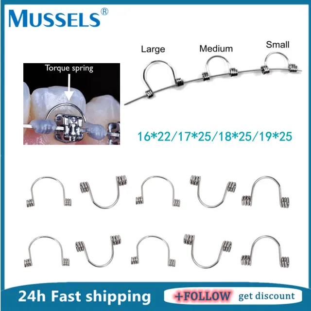 10Pcs/Bag Orthodontic Torque Spring Dental Anterior Teeth Torquing Springs Auxiliar for Braces Arch Wire Rectangular Dentistry