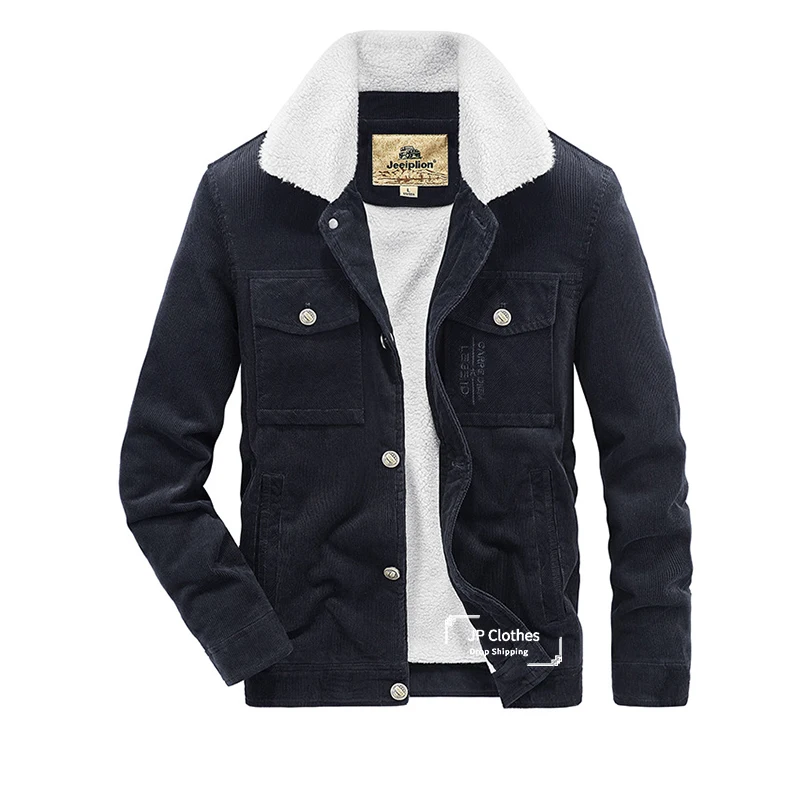 

Men's Corduroy Jacket Men's Winter Padded Straight Loose Jacket L~4XL 5XL Plus Size Retro Cotton Military Style Fleece Jacket