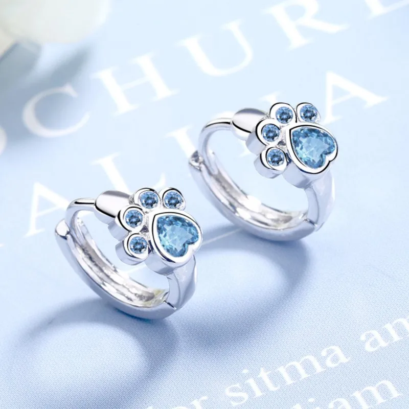 Sweet Cute Shiny Cubic Zircon Cat Paw Hoop Earrings for Women Lovely Animal Pet Claw Print Huggies Fashion Jewelry Girls Gift