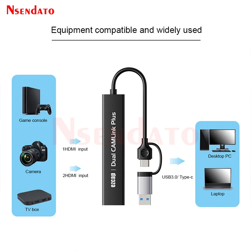 Ezcap316 4k USB C Dual HDMI Video Capture Grabber Card 1080p 60fps HDMI to USB Type C Video Recorder Box For PS5 PC Live Stream