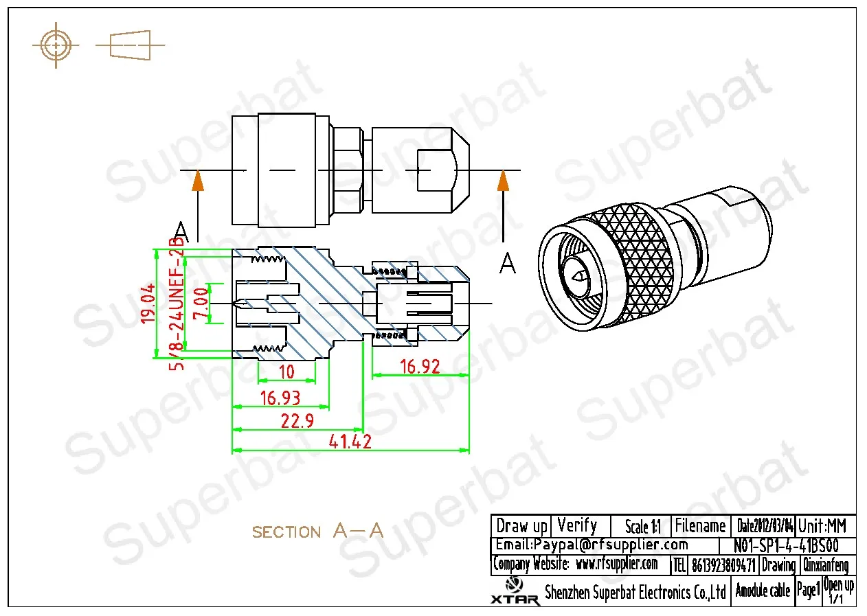 RF Coaxial Connector N Male Plug for Corrugated Copper Cable